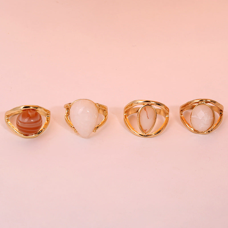 Geometric Striped Resin Ring Set For Women Round Water Drop Egg Shaped Durable Fashionable Statement Rings Now