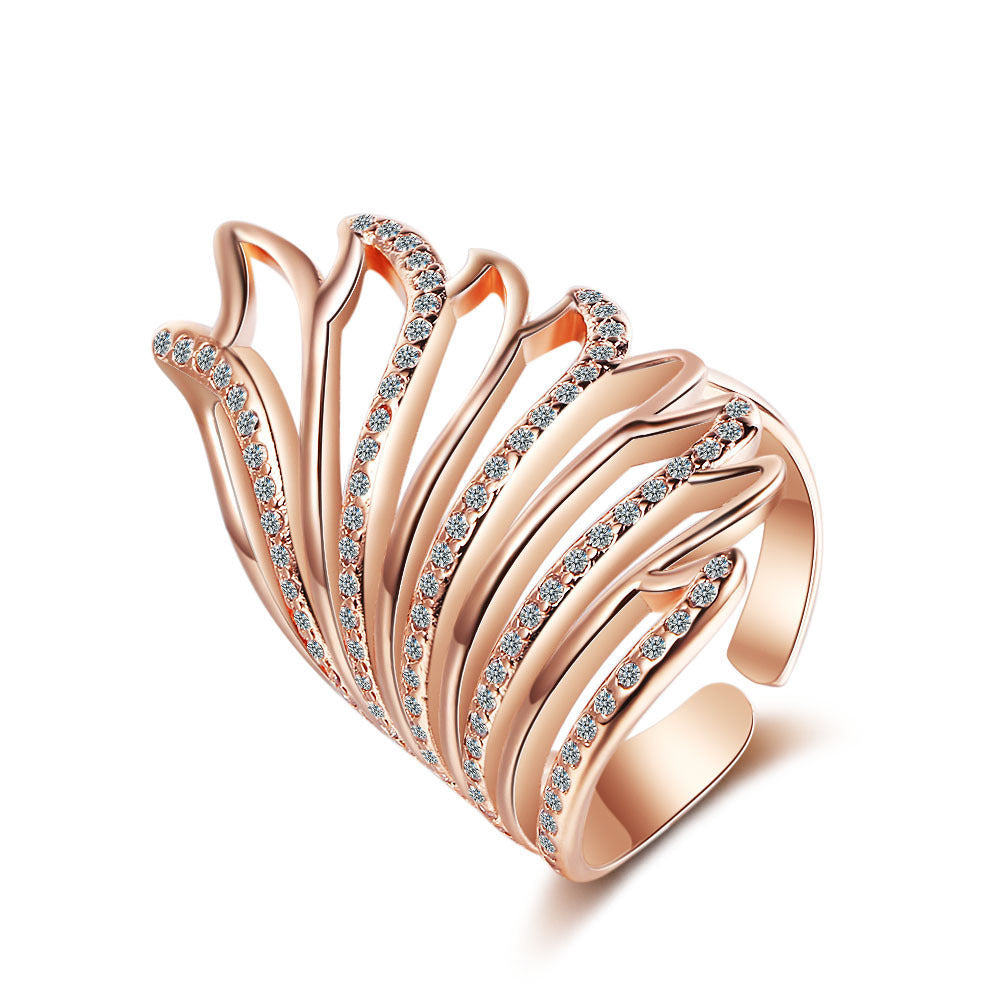 Diamond Angel Wings Ring Adjustable Copper Plated Fashion Jewelry For Women Elegant Dainty Exquisite Sparkling