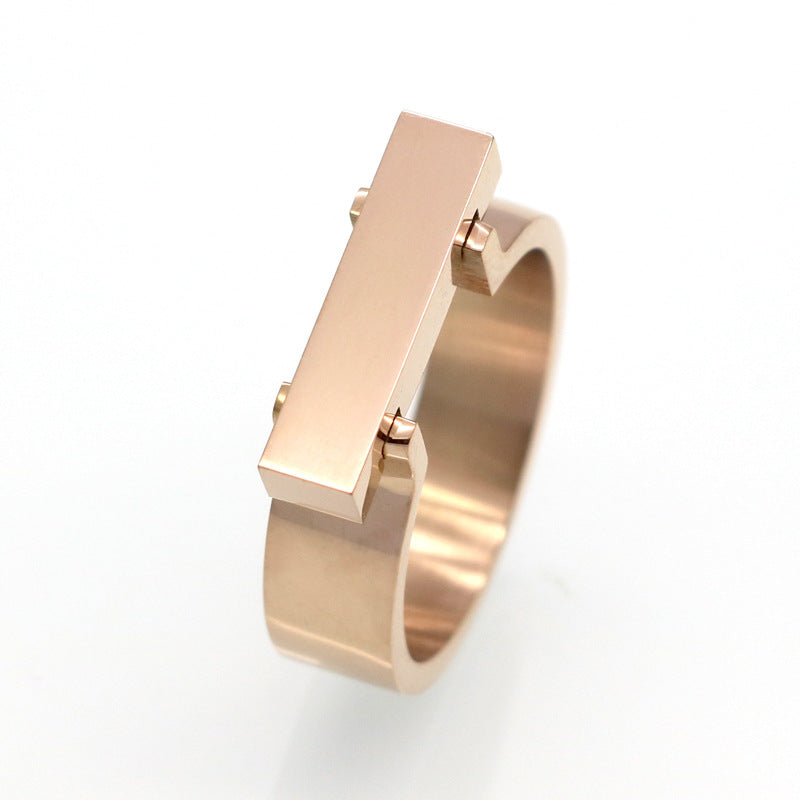 Trendy Simple And Stylish Personality Square Glossy Titanium Steel Ring In Gold Rose Gold Black Finishes Gift Ready