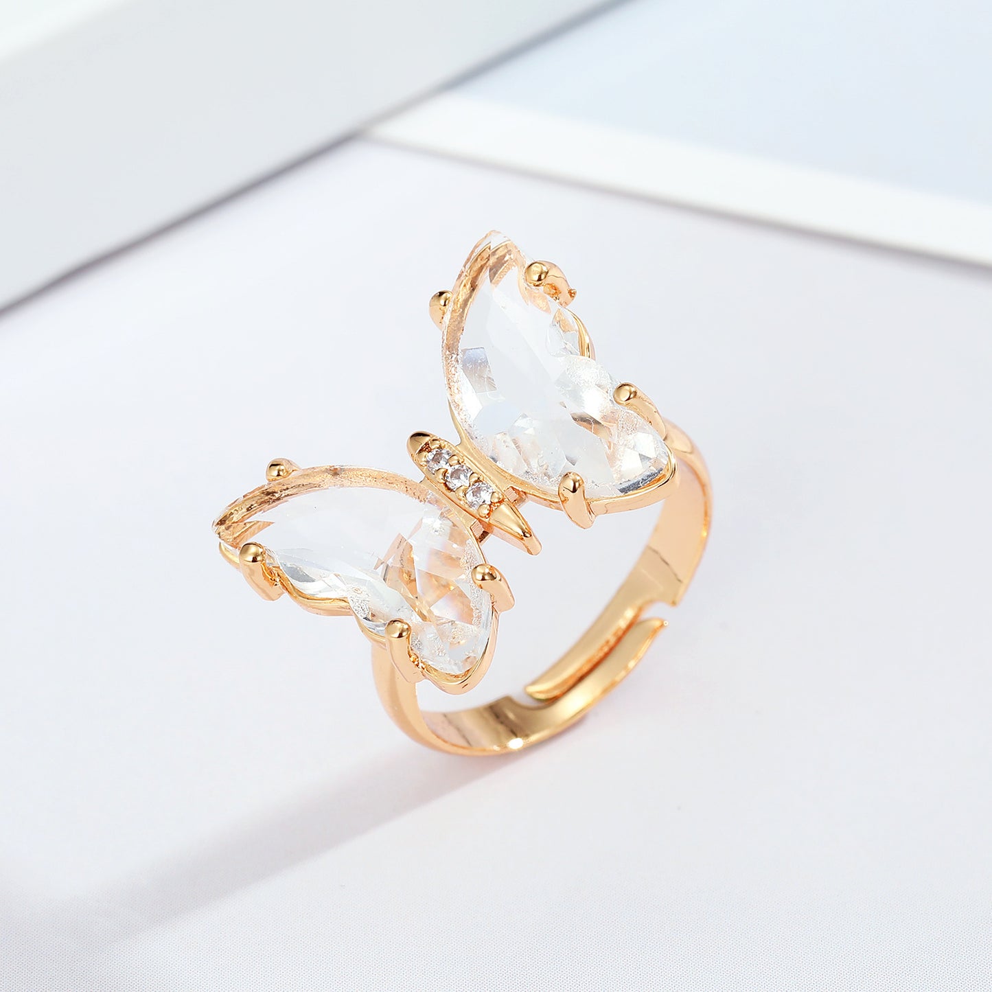 Womens Butterfly Ring Adjustable Open Alloy Ring With Gem Personalized Fashion Jewelry European American Style