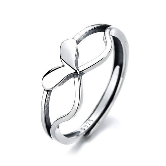 Heart Shaped Ring for Women Creative Double Silver Ring Retro Style Gift Individually Packed for Festivals Today