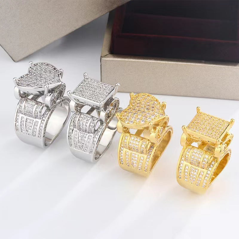 Womens Ring Micro Paved Zircon Love Heart Copper Electroplated Geometric Jewelry Gift For Her For Everyday Use