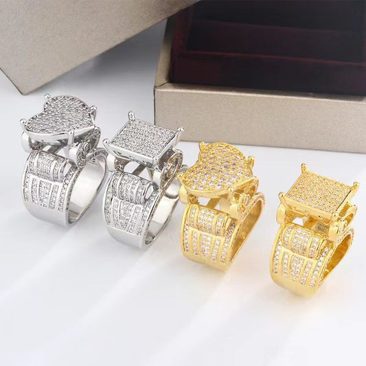 Womens Ring Micro Paved Zircon Love Heart Copper Electroplated Geometric Jewelry Gift For Her For Everyday Use