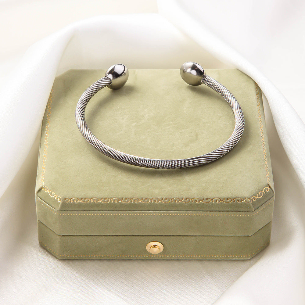 Stainless Steel Woven Bracelet Open Ended Fashion Bangle Electroplated Durable Round Design Accessory Steel And Gold