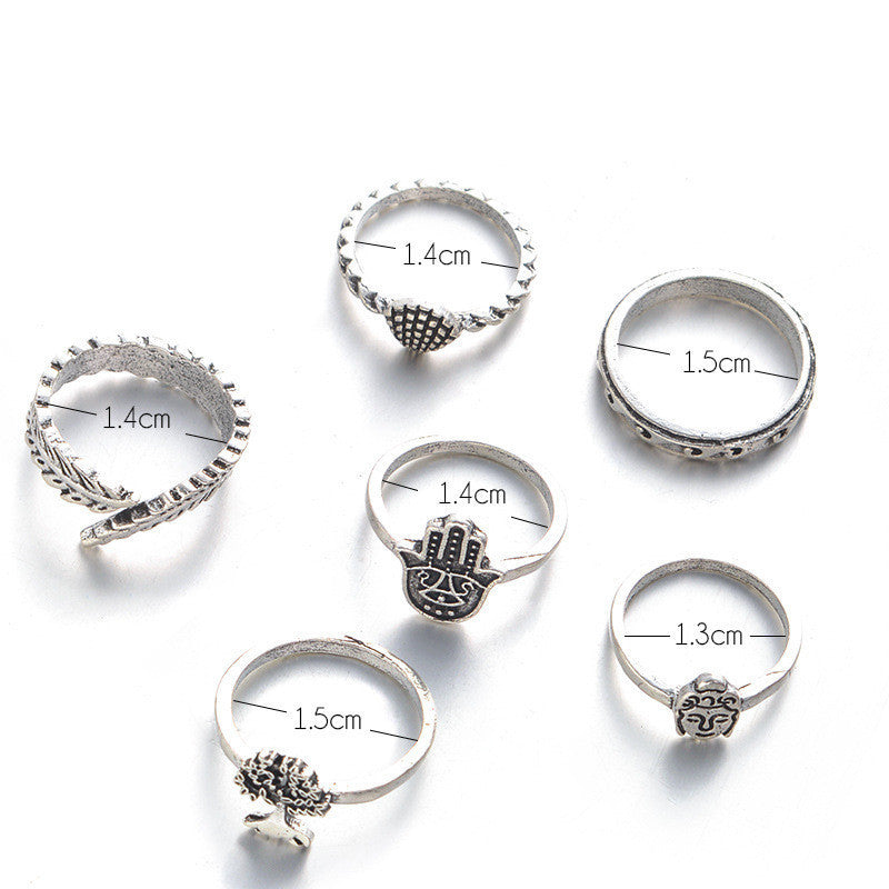 Womens Vintage Carved Alloy Rings Set European American Geometry Design Palm Leaf Ring Tail Ring Electroplated