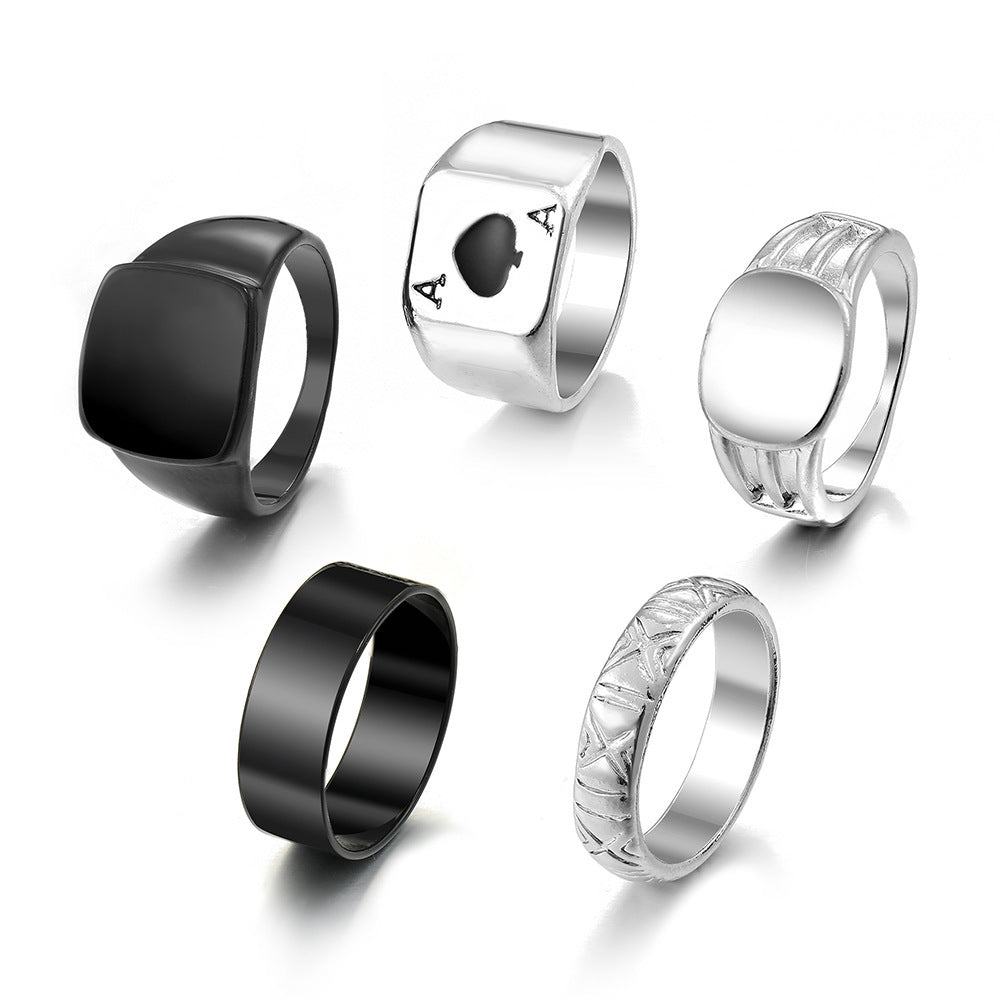 Unisex Metal Rings Set Vintage Alloy Geometry Pattern Bohemian Style Jewelry For Men Women Gift For Daily Wear