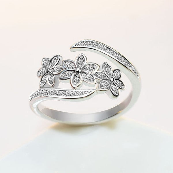 Women Index Finger Ring Gold Plated Diamond Flower Gemstone Adjustable Opening Elegant Korean Jewelry Floral Crystals
