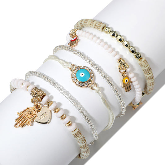 Geometric Electroplated Alloy Bracelet Set Eyes Palms Beads