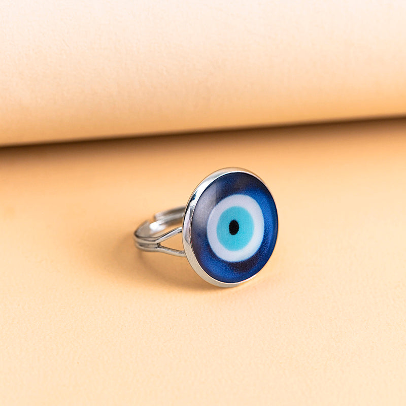 Womens Vintage Adjustable Silver Ring Blue Eye Glass 18mm Eco Friendly Zinc Alloy Jewelry Vintage Silver Rings