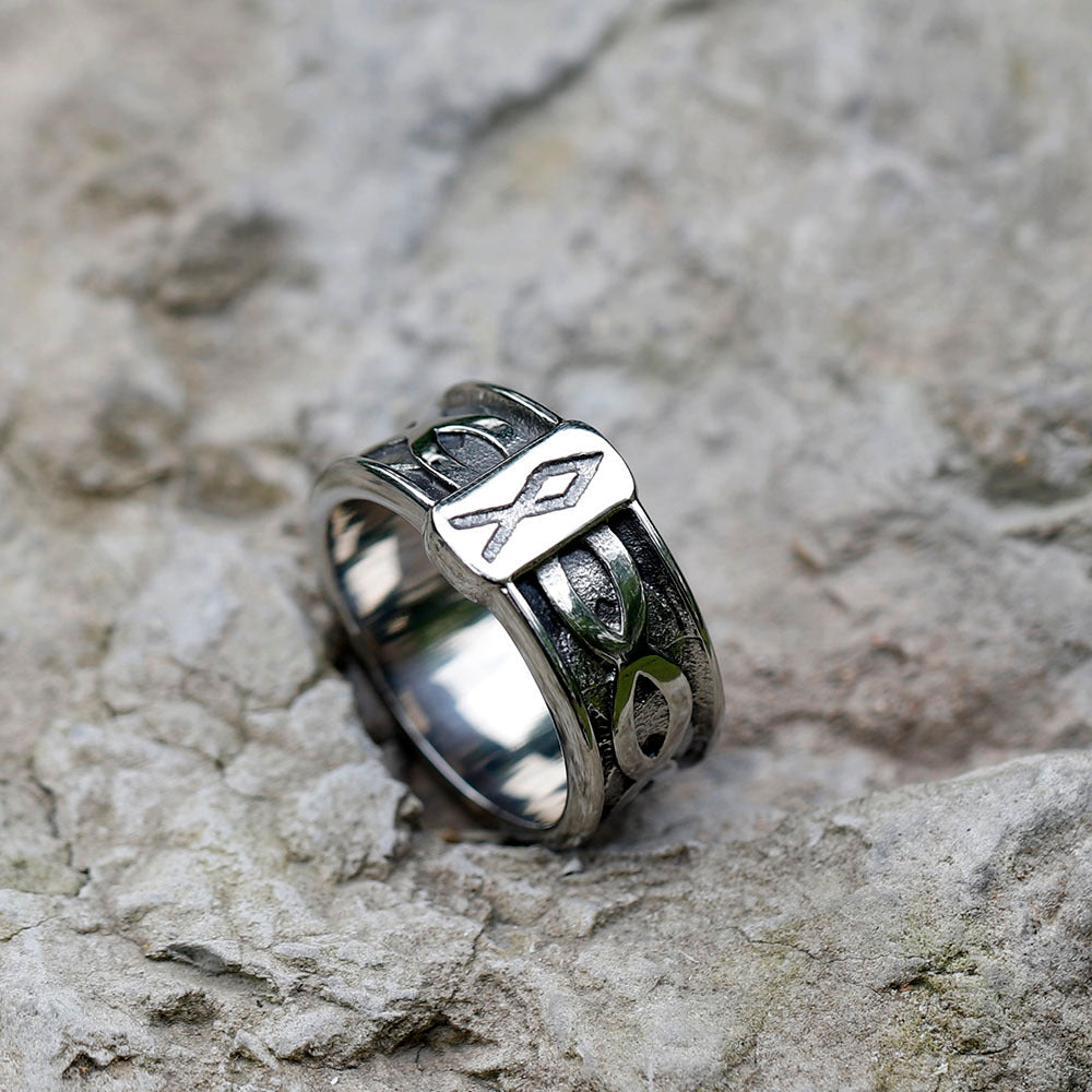 Vintage Viking Alphabet Titanium Steel Rings For Men Geometric Silver Unisex Jewelry Sizes USA 8 9 10 11 12 13