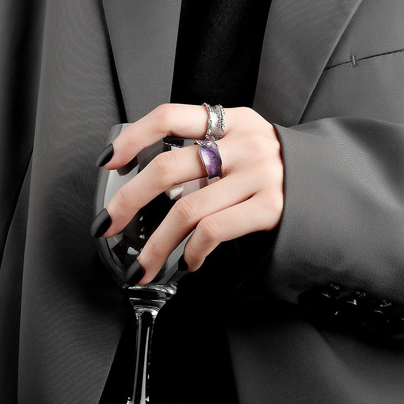 Womens Adjustable Copper Ring Geometric Enamel Electroplated Jewelry Lightweight Open Ring Fashion Lightweight