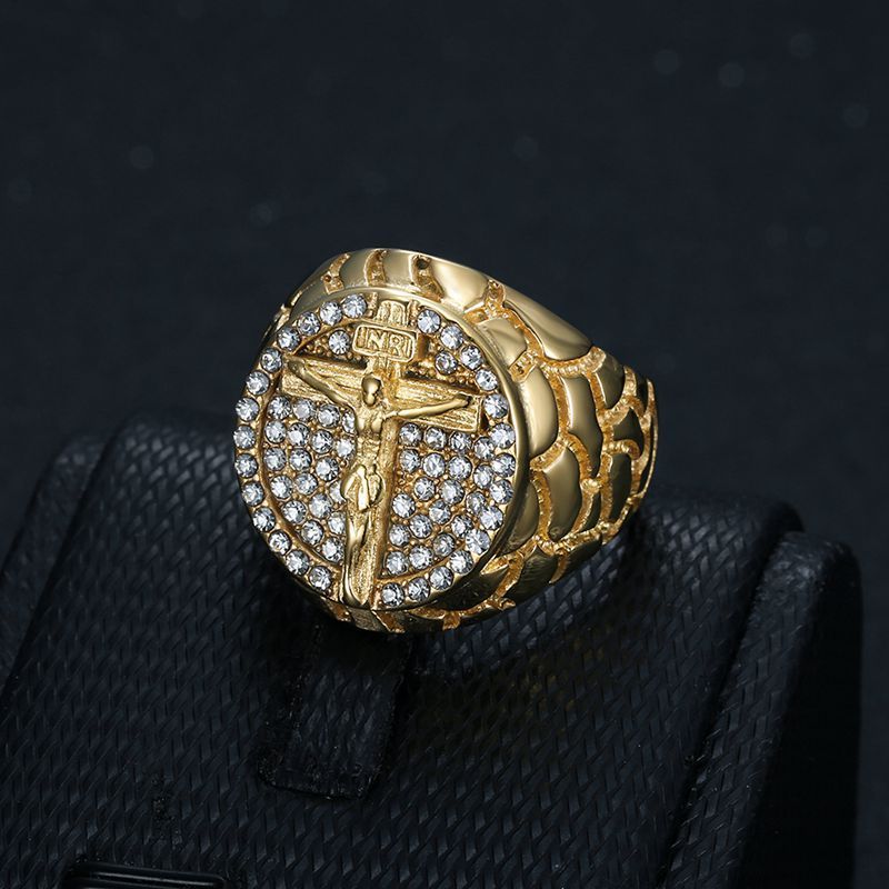 New Hip Hop Titanium Steel Vacuum Gold Plated Men's Ring