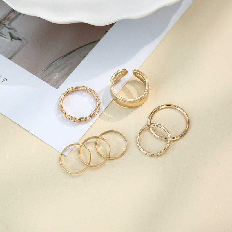 Geometric Ring Set 7 Piece Alloy Jewelry For Women European American Style Gold And Silver Rings Set Gift Shine