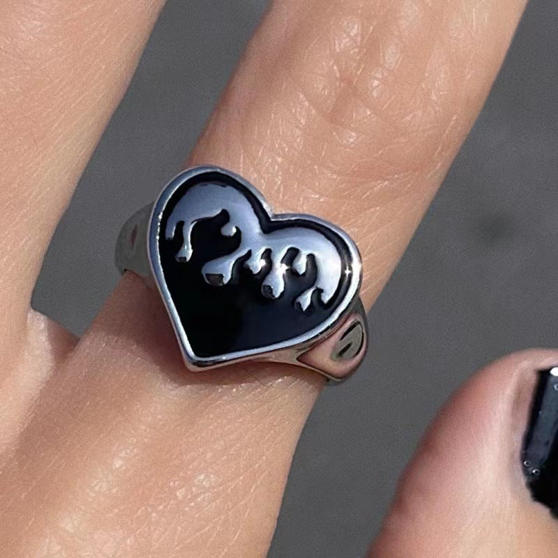 Unisex Heart Ring Adjustable Alloy Band Volcanic Ash Style For Women And Men Includes One Ring Lightweight Fit