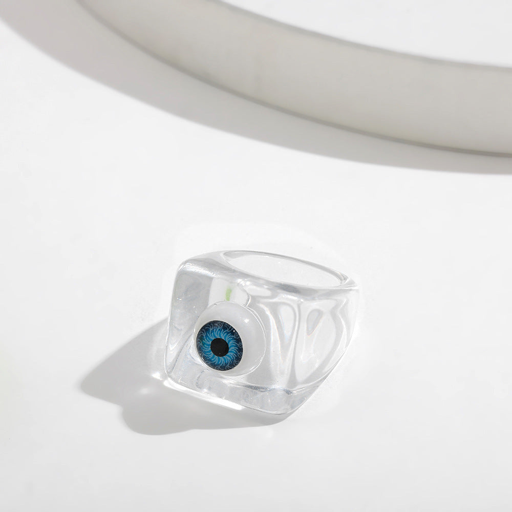 Women Resin Eyeball Ring Adjustable Trendy Fashion Jewelry Modern Geometric Design Statement Accessories Color