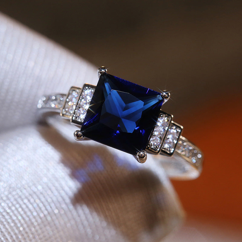 Geometric Zircon Inlay Ring Platinum Plated Copper Band Women European Style Wedding Jewelry Elegant Gift Idea