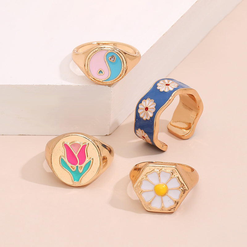 Womens Knuckle Rings Set Fashion Alloy Metal Rings Trendy Four Piece Set For Everyday Wear Chic Stackable Sets