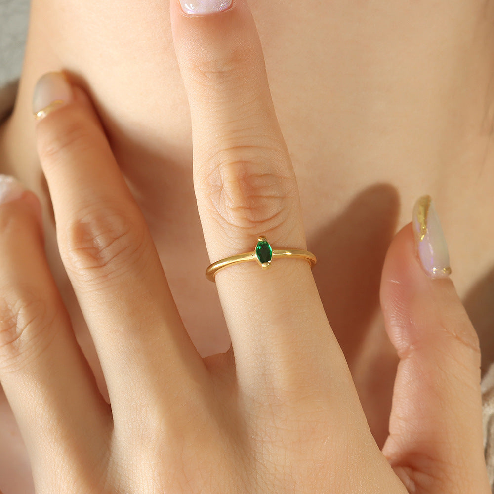 Geometric Titanium Steel Ring With Gold Zircon Accent For Women Size 6 8 European American Style Jewelry Elegant