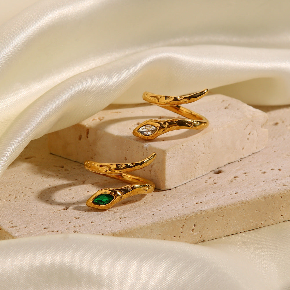 Women Titanium Steel Snake Ring Adjustable Index Finger Ring Fashion Ring White Green Luxury Niche Design Ring