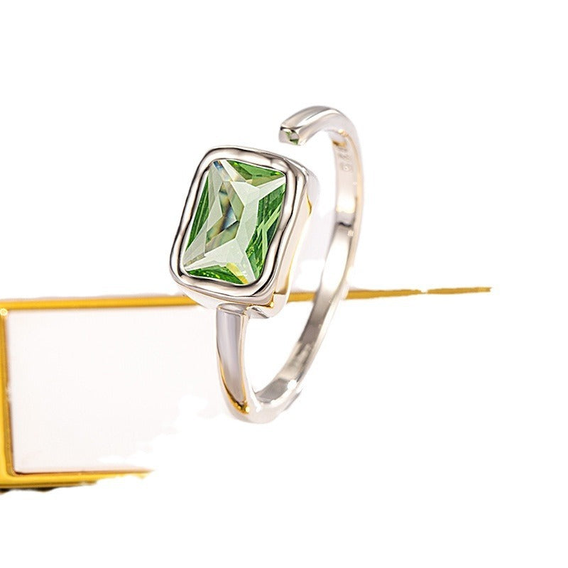 Ladies Emerald Zircon Square Ring With Adjustable Copper Band Geometric Jewelry For Women Everyday Style Shine
