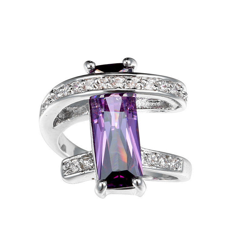 Geometric Zircon Ring for Women Copper Purple Pomegranate Red Olive Green Sapphire Blue Emerald Sizes 6 7 8 9 10