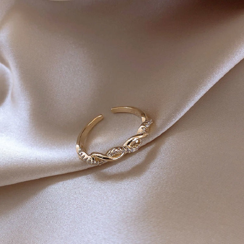 Womens Adjustable Geometric Ring Copper Electroplated Alloy With Inlaid Gemstone Japanese Korean Fashion Style