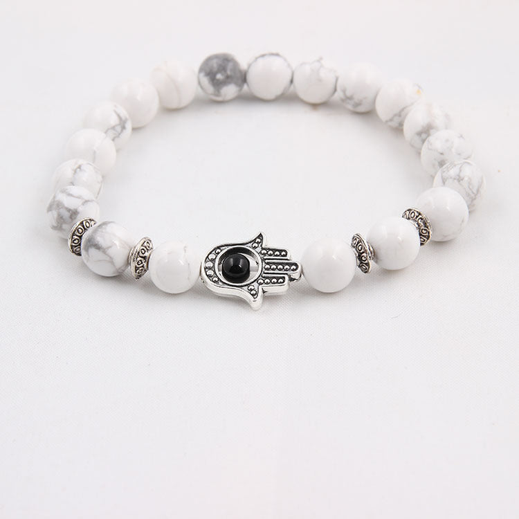 Lava Stone Bead Bracelet Golden Palm Accent And Silver Palm Inlay 8mm Energy Gem Very Sleek Modern Look Style