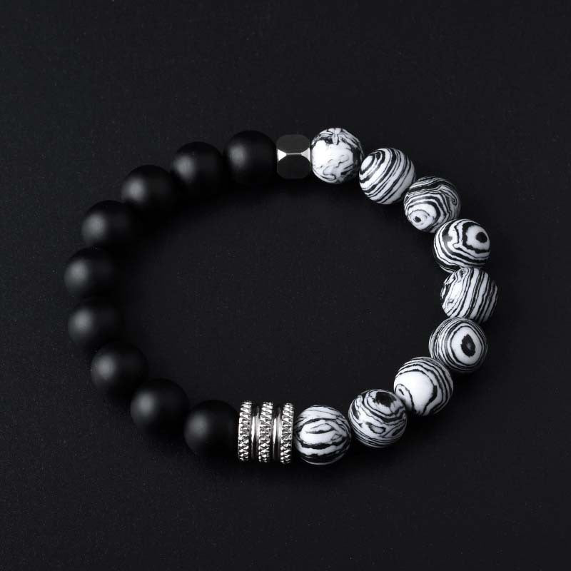 Mens Two Tone Stainless Steel Bracelet With Volcanic Tiger Eye Titanium Steel Geometric Design For Him Jewelry Gift