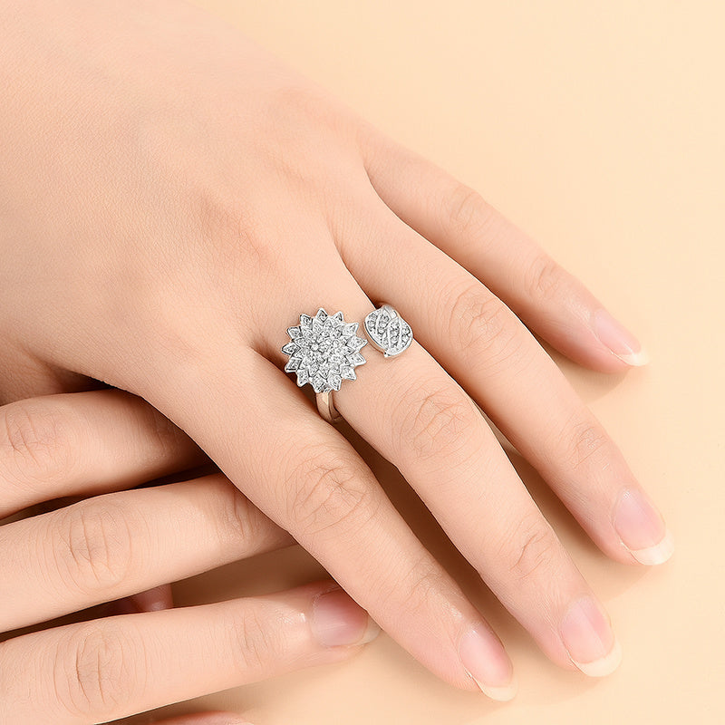 Womens Geometric Alloy Ring With Rhinestones Pendant Silver Tone Jewelry Gift With Geometric Decoration Styles