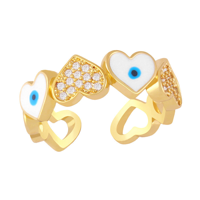 Womens Creative Eye Love Ring Simple Copper Heart Shape Opening Adjustable Ring For Women Europe America Style