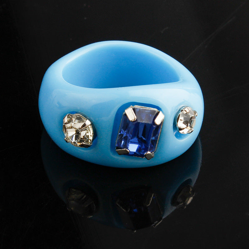 Vintage Star Rings Set for Women Alloy Inlaid Gem Rings Electroplated Candy Colored Jewelry Six Piece Set Gift