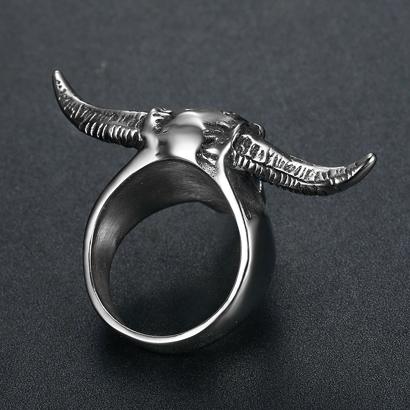 Personalized Stainless Steel Polished Vintage Aries Ram Ring With Horns Simple Stylish Silver Aries Ram Ring With Horns