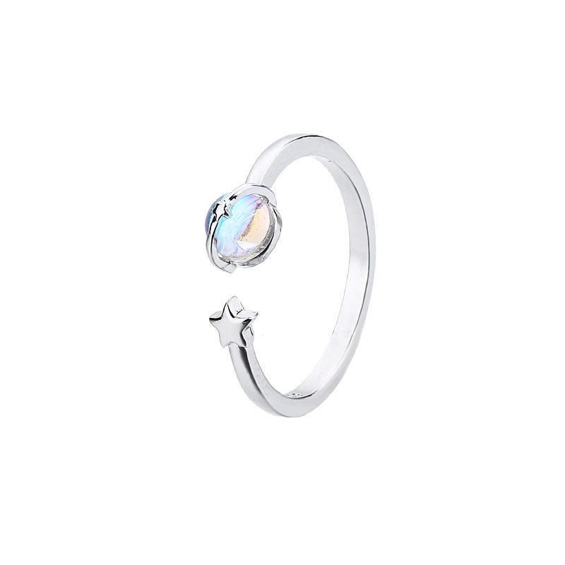 Couple Cartoon Character Rings Alloy Electroplated Adjustable Moonstone Planet Star Index Finger Jewelry Bright