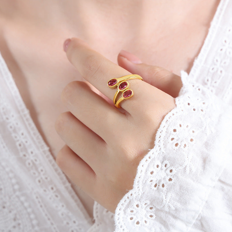 Geometrical Ring For Women Titanium Steel Gold Plated Irregular Design Glass Stone Fashion Rings Everyday Wear