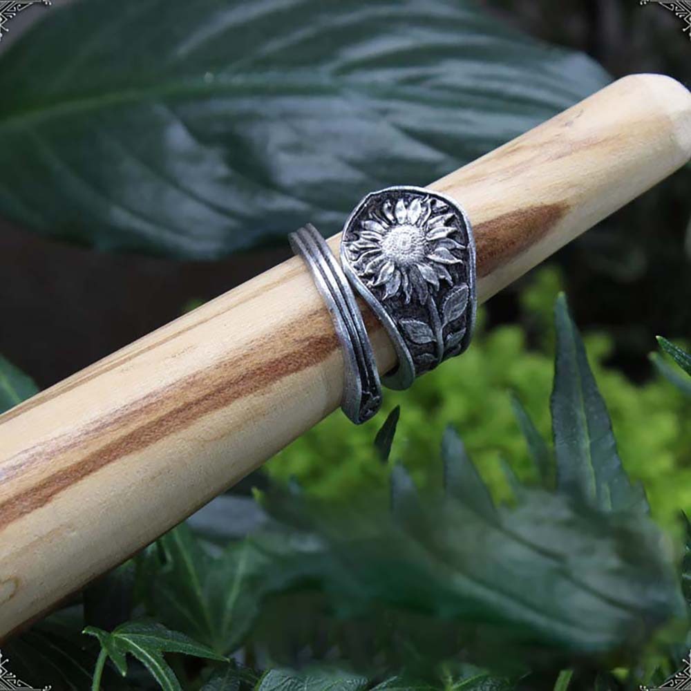 Women Sunflower Ring Adjustable Opening Geometric Silver Alloy Ring Vintage Floral Style For Women Daily Style