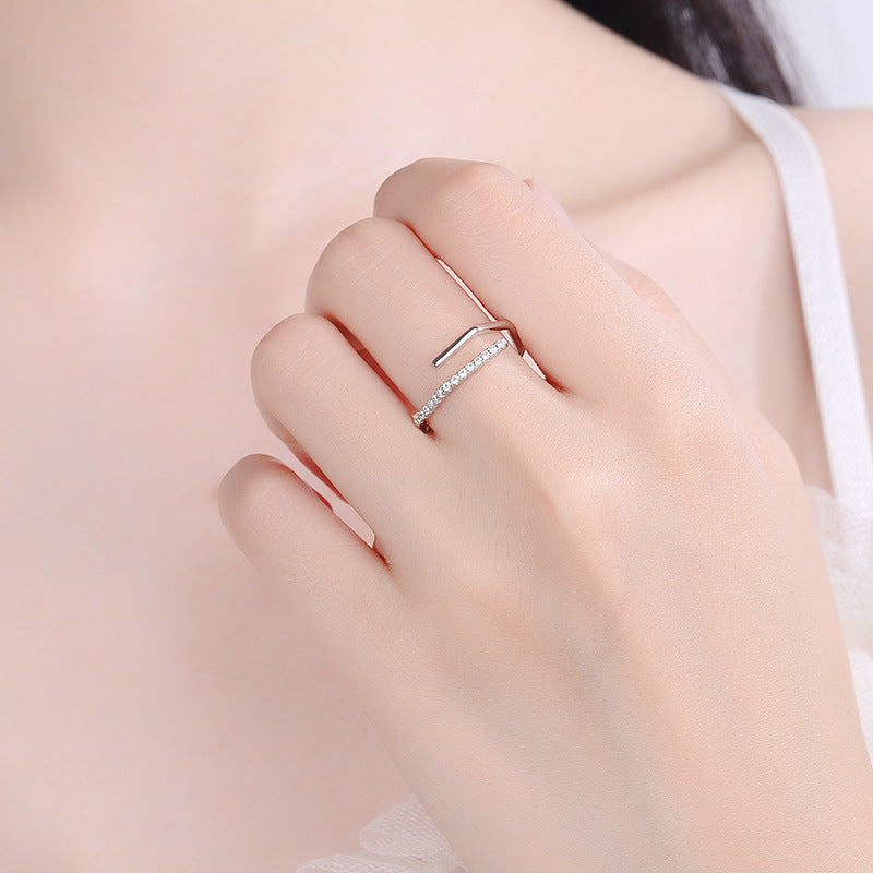 Sterling Silver Geometric Line Cross Ring Womens Adjustable Opening 925 Silver Jewelry Purity 925 Opening Rings