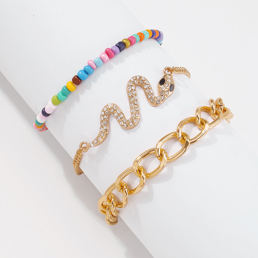 Womens Alloy Bracelet Exaggerated Thick Chain Layered Fashion Jewelry Electroplated Imitation Gold Finish Bracelet