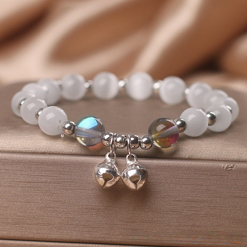 White Opal Bell Bracelet For Women Delicate Wristwear