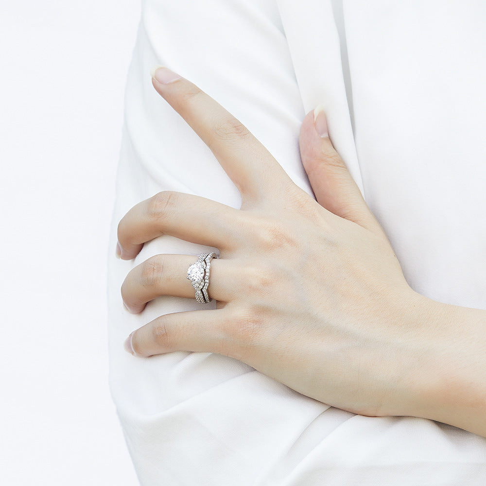 Womens Sterling Silver Crown Rings Two In One With Inlaid Zircons Diamonds Polished Finish For Her Fashionable