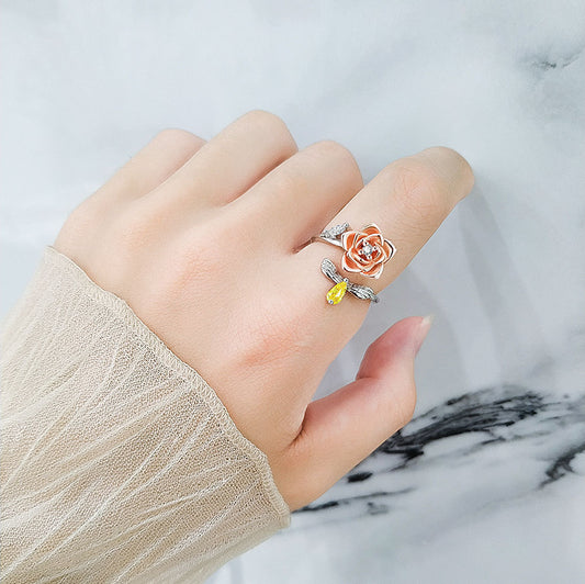 Womens Rotating Flower Ring Copper White Gold Tone Fashion