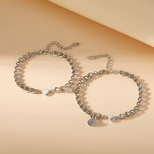 Matching Couple Bracelets Set Magnetic Clasp Adjustable Length Geometric Alloy European Fashion Jewelry For Lovers