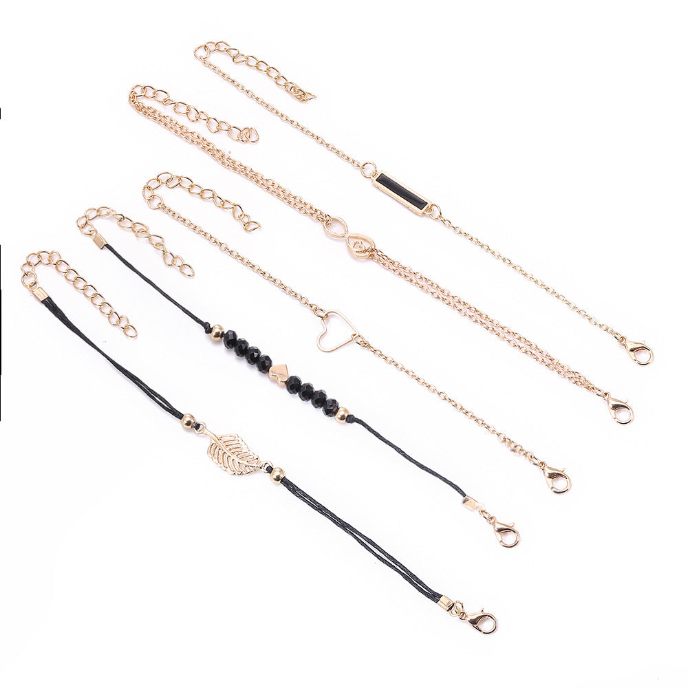 Unisex Alloy Bracelet Set Hollow Leaf Pattern With Oil Dripping Decoration Simple Fashion Jewelry For Men And Women