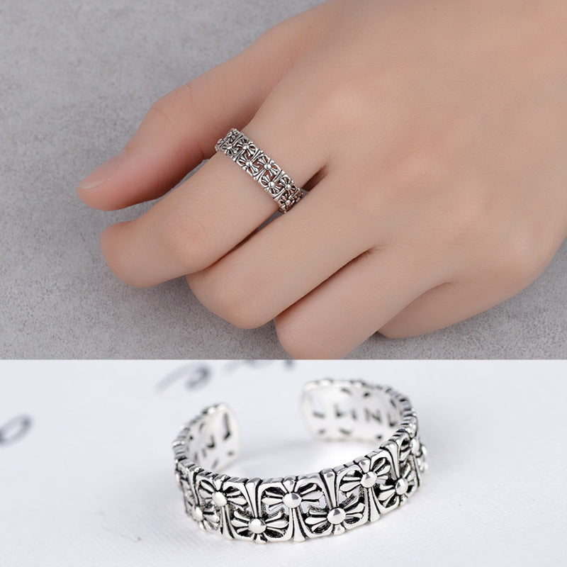 Womens Fashion Cross Ring Vintage Alloy Electroplated Silver Ring Stylish Accessory for Women Everyday Classic