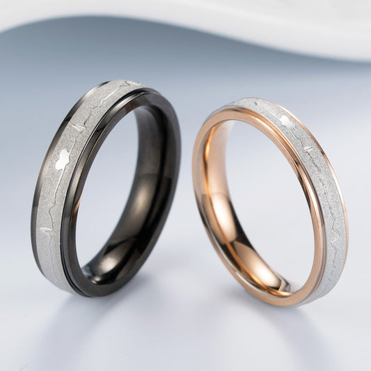 Titanium Steel ECG Shape Couple Ring Fashion Casual Style Plating Colour Picture Size Information Packing Ring