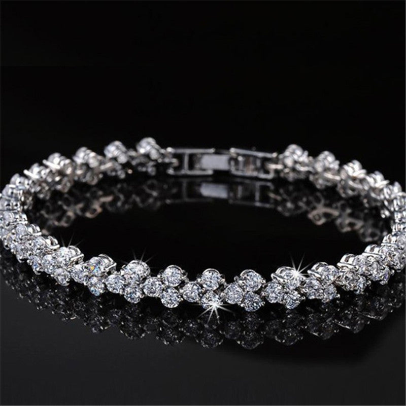 Geometric Copper Zircon Diamond Cut Bracelet Platinum Plated Womens Fashion Bangle European Design Jewelry Sparkling