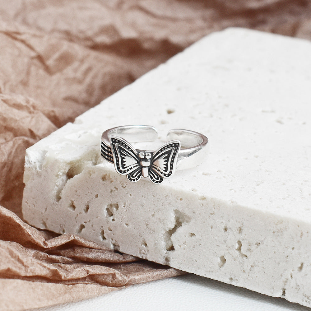 Womens Butterfly Ring 925 Sterling Silver Vintage Insect Retro Design Statement Rings Anniversary Gift For Her