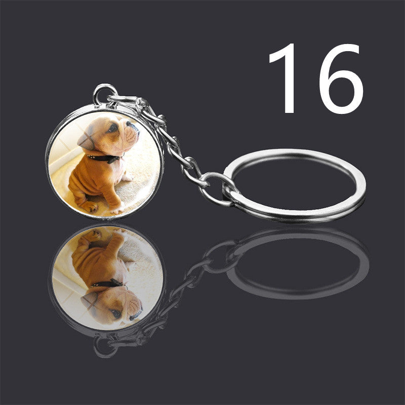 Dog Keychain Double Sided Glass Ball Pendant Exquisite Metal Design Key Chain For Pet Lovers Gift For Everyday