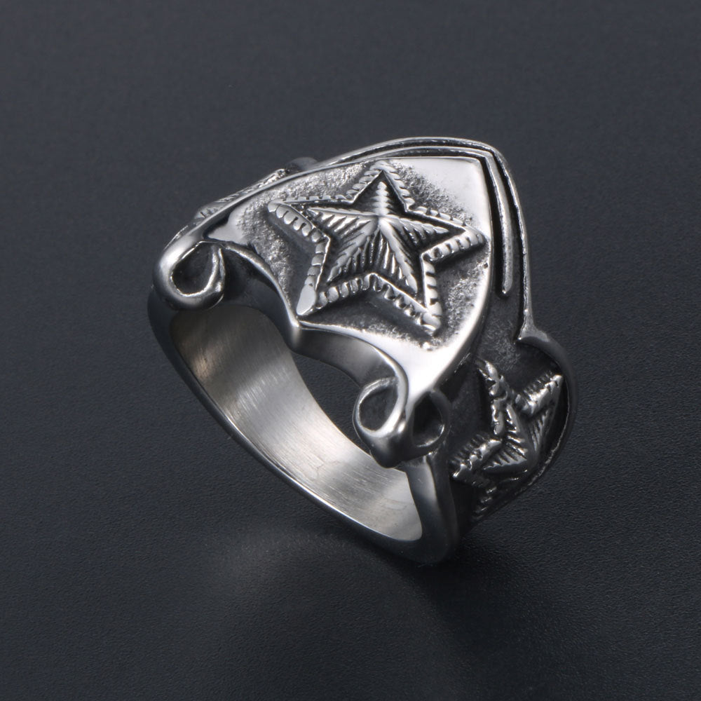 Titanium Steel Pentagram Ring For Men Star Shape Hip Hop Style Jewelry Polished Finish Gift For Festivals Sale