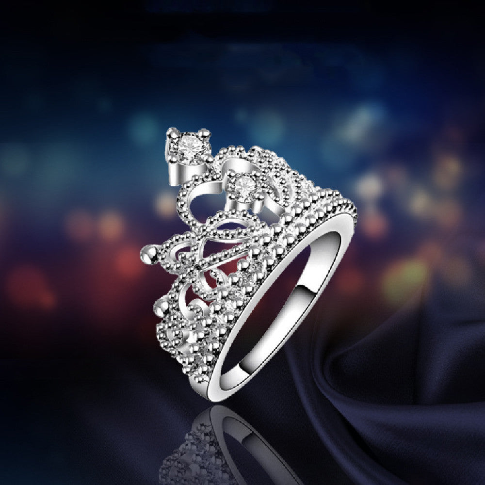 Elegant White Copper Crown Ring For Women Gift Jewelry