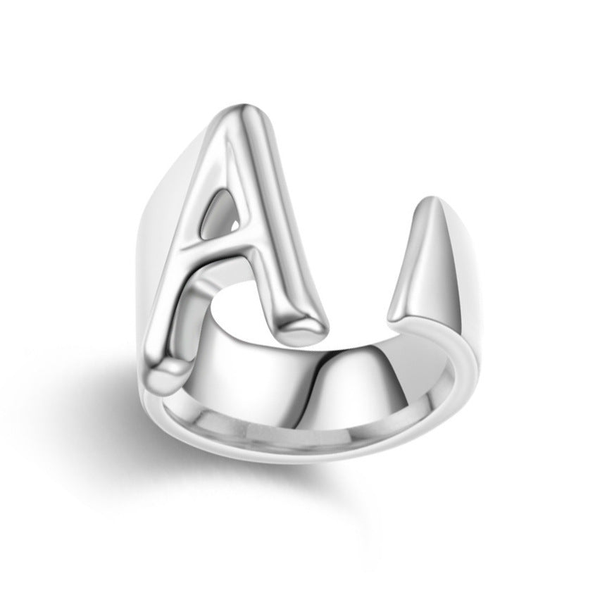 Unisex Adjustable Initial Letter Ring Silver Electroplated Metal Jewelry For Women And Men With Timeless Shine